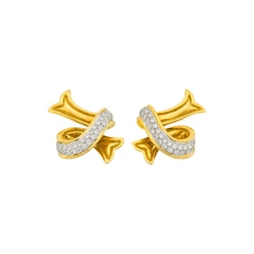 Angela Cummings for Assael Pair of Gold, Platinum, South Sea Cultured Pearl and Diamond Ribbon