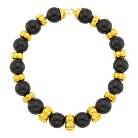 Gold and Black Onyx Bead Necklace