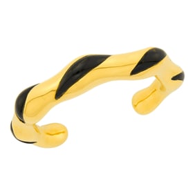 Gold and Black Coral Bangle Bracelet