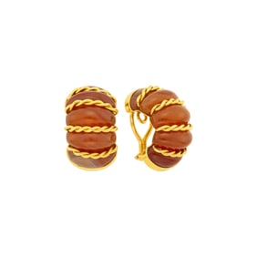 Seaman Schepps Pair of Gold and Carnelian 'Shrimp' Earclips