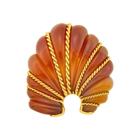 Seaman Schepps Gold and Carved Carnelian Shell Clip-Brooch