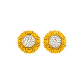 Pair of Two-Color Gold and Diamond Earrings