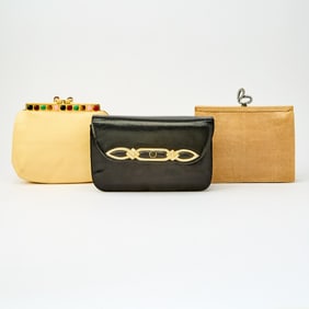 Group of Three Lizard Skin and Rhinestones Evening Bags