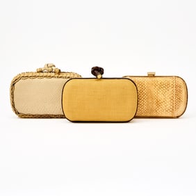 Bottega Veneta Three Leather, Jute and Snake Skin Clutches
