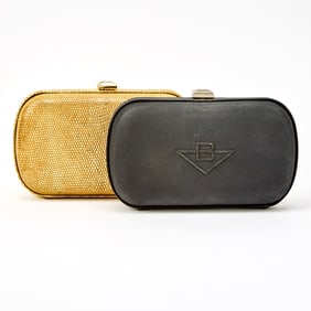 Bottega Veneta Two Nylon and Gold Embossed Leather Clutches