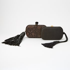 Bottega Veneta Two Woven Silk and Leather Tassel Clutches