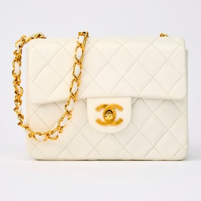 Chanel White Quilted Lambskin Flap Bag