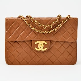 Chanel Brown Lambskin Leather Maxi Bag