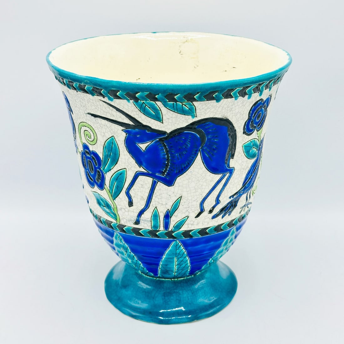 Charles Catteau for Boch Freres Keramis Art Deco Vase: Circa 1925 With gazelles. Height 11 1/4 inches.