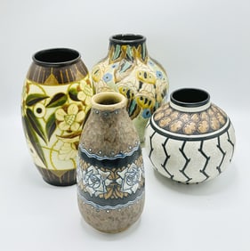 Group of Four Charles Catteau for Boch Freres Keramis Art Deco Vases
