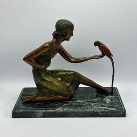 Figure of a Woman Feeding a Parrot, After Demetre H. Chiparus