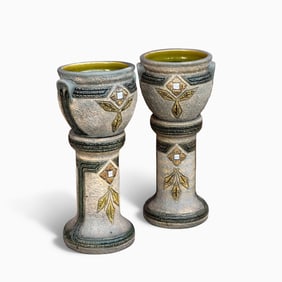 Pair of Roseville "Mostique" Pottery Jardinieres on Stands