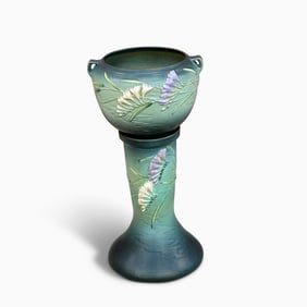 Roseville "Green Fresia" Pottery Jardiniere on Stand