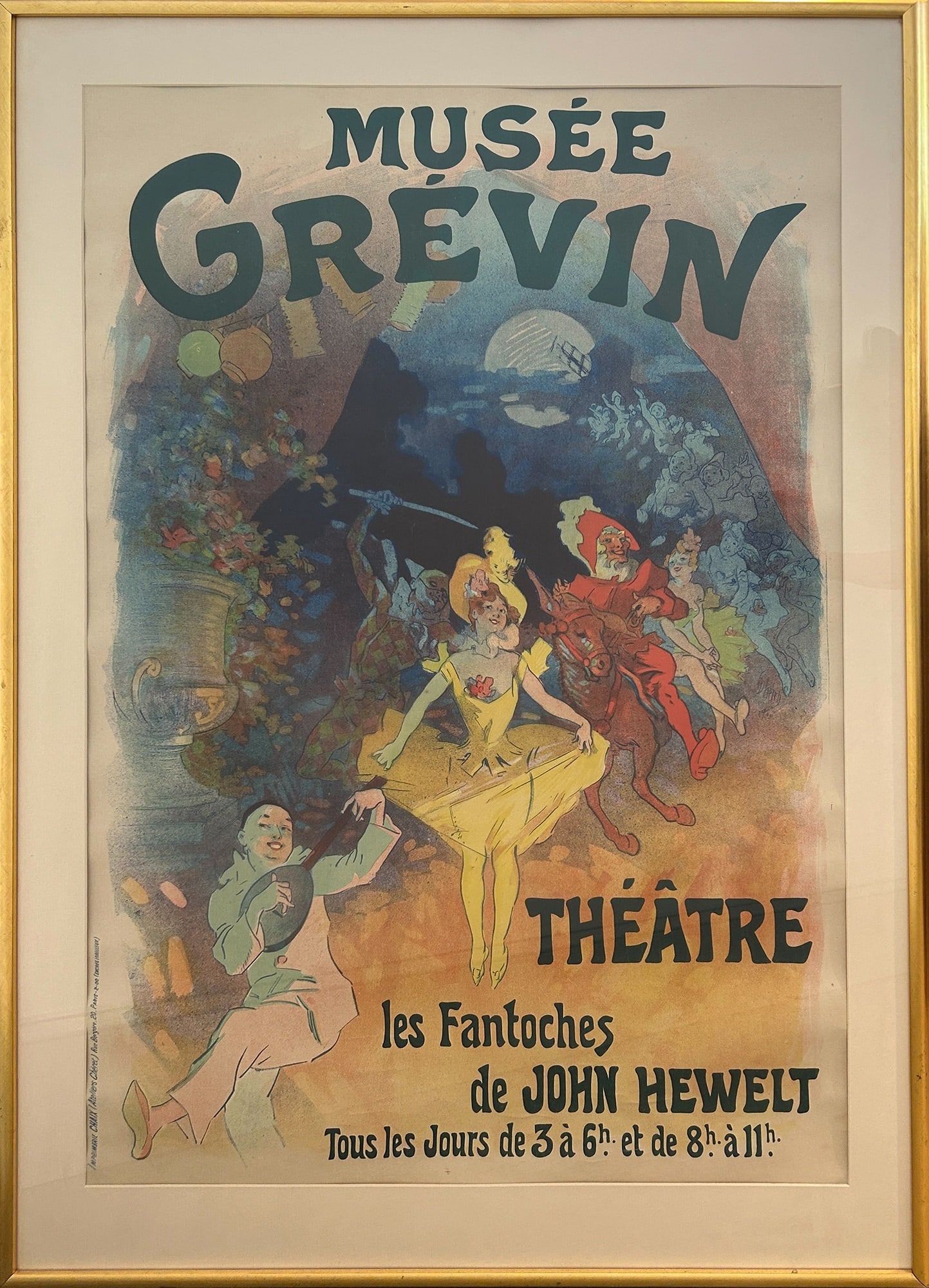 Jules Cheret (1836-1932): Estate / Collection: The Collection of Tony Fusco & Robert Four MUSEE GREVIN THEATRE Color lithograph poster, framed. Image 48 1/2 x 33 1/2 inches; 1232 x 851 mm. Frame 59 x 43 inches; 1499 x 1092