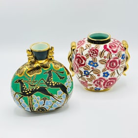 Two Raymond Chevalier for Boch Freres Keramis Parcel Gilt Art Deco Vases