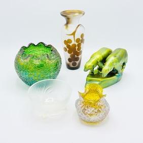 Group of Five Art Glass Table Articles