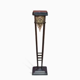 French Art Deco Wrought Iron Marble Top Plant Stand