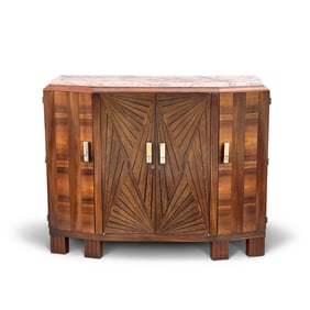 Art Deco Hardwood Marble Top Bar Cabinet