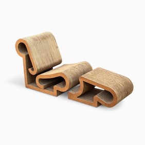 Frank Gehry Cardboard and Masonite Lounge Chair and Ottoman