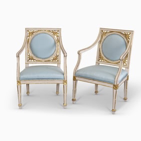 Pair of Neapolitan Painted and Parcel Gilt Fauteuil