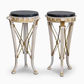 Pair of North European Parcel-Gilt and Cream Painted Pedestals