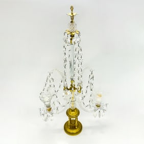 Pair of George III Style Cut Crystal and Gilt-Bronze Two-Light Candelabra