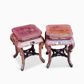 Pair of Chinese Lacquered Wood Side Tables