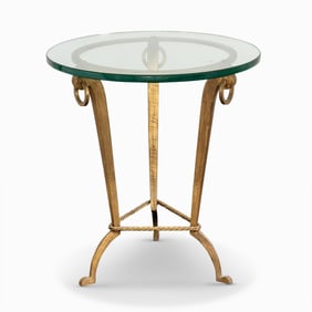 Gilt-Metal and Glass End Table
