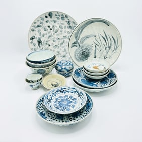 Group of Provincial Chinese Blue and White Porcelain Table Articles