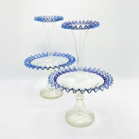 Pair of Venetian Cobalt and Colorless Glass Epergenes