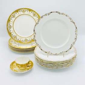 Group of English Gilt-Decorated Porcelain Tableware