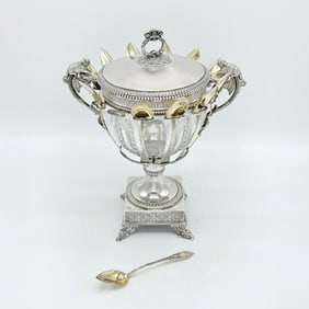 French Sterling Silver Mounted Cut Glass Master Sugar