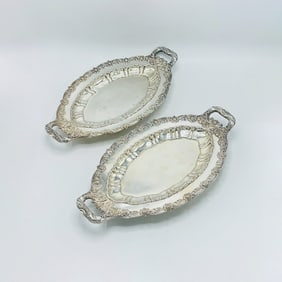 Pair of Tiffany & Co. Sterling Silver "Chrysanthemum" Pattern Footed Butler Trays