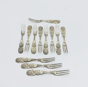 Set of Twelve Tiffany & Co. "Blackberry" Pattern Fruit Forks