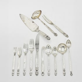 Georg Jensen Sterling Silver “Acorn” Pattern Flatware Service