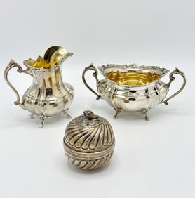 Reed & Barton Sterling Silver "Hampton Court" Pattern Cream Jug and Open Sugar