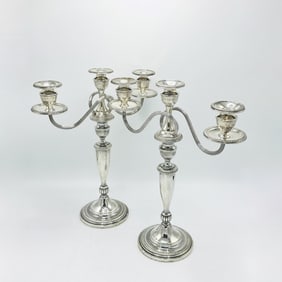 Pair of American Three-Light Sterling Silver Weighted Candelabra