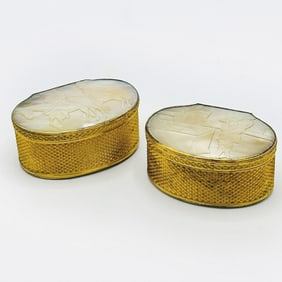 Pair of Chinese Export Incised Abalone Snuff Boxes