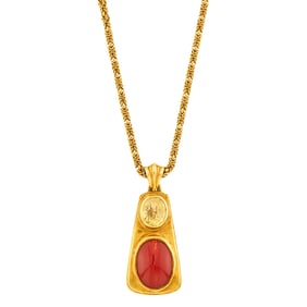 Gold, Yellow Sapphire and Coral Pendant with Chain Necklace