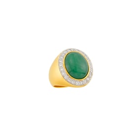 Two-Color Gold, Jade and Diamond Ring