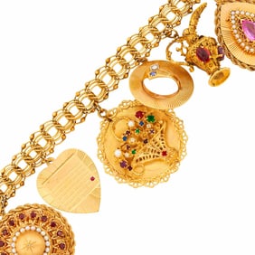 Gold and Colored Stone Charm Bracelet