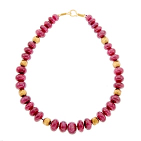 Gold and Ruby Bead Necklace