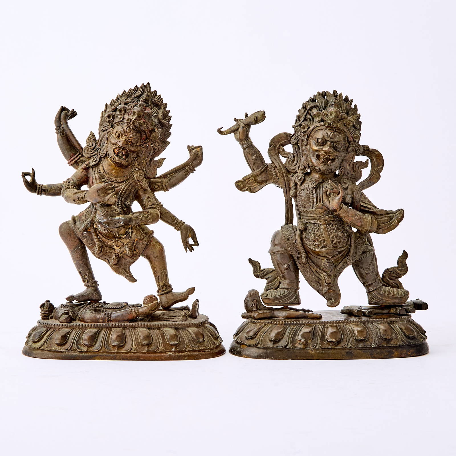 Two Tibetan Cast Bronze Figures of Wrathful Bodhisattvas 18th-19th Century