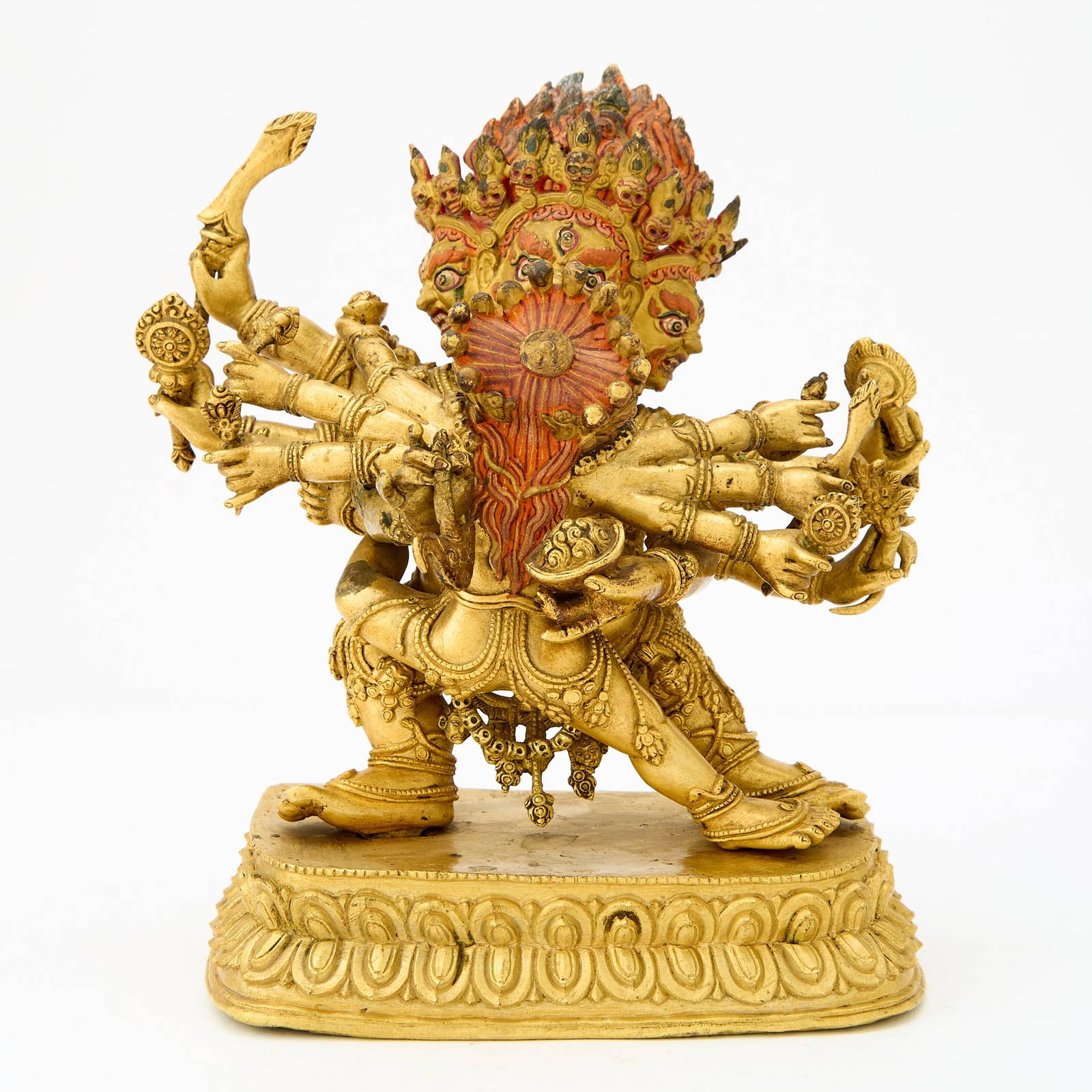 A Tibetan Gilt Bronze Figure of Mahakala with Consort