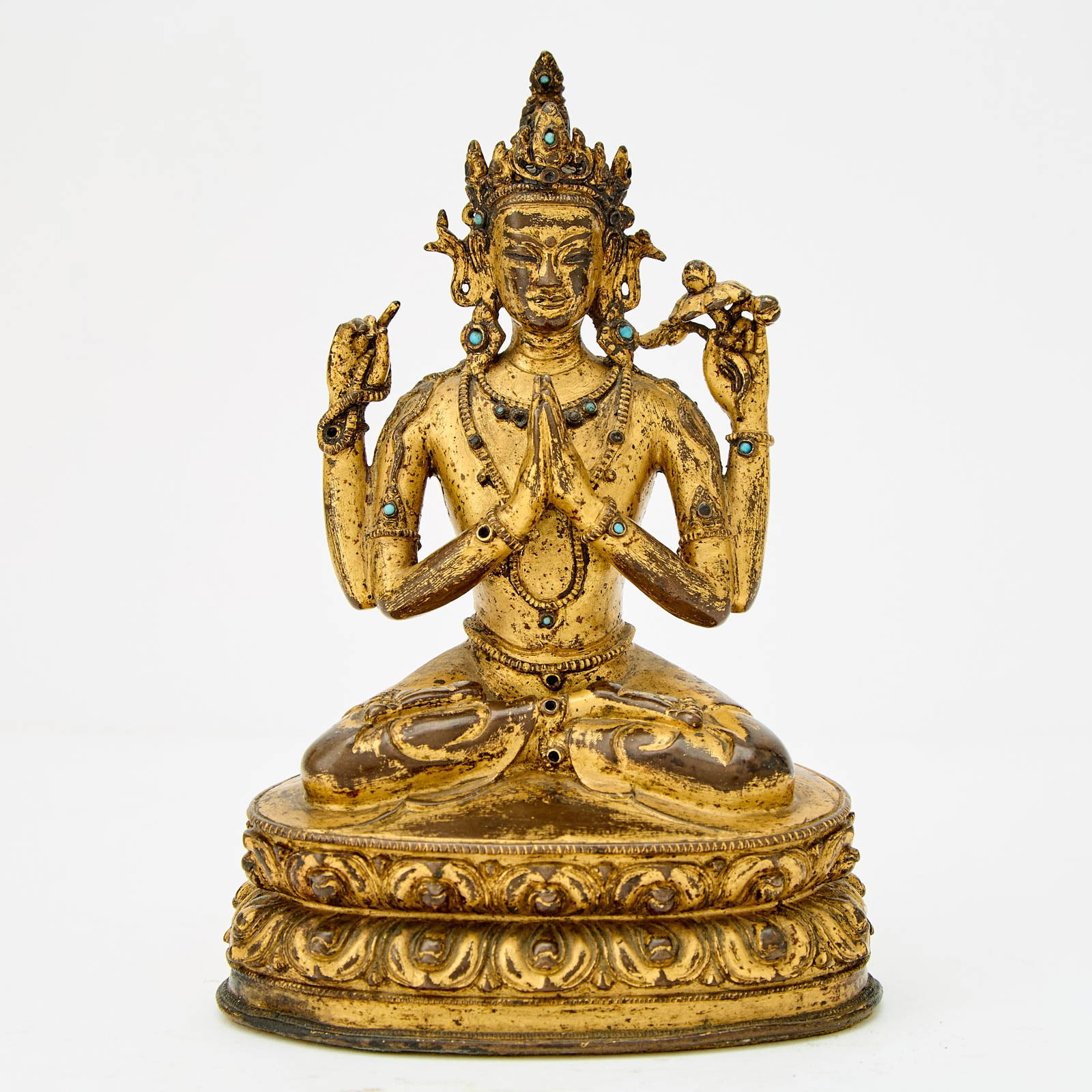 A Tibetan Gilt Bronze Figure of Four-Armed Avalokiteshvara