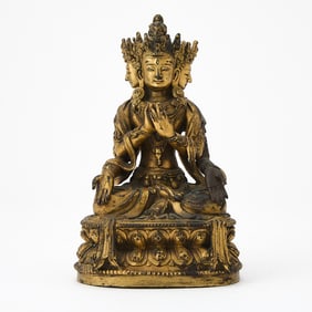 A Sino Tibetan Gilt Bronze Figure of a Bodhisattva