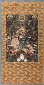 A Tibetan Black Ground Thangka of Palden Lhamo