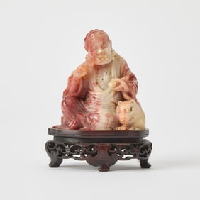 A Chinese Soapstone Carving of the Tiger Luohan Pindola 18th century