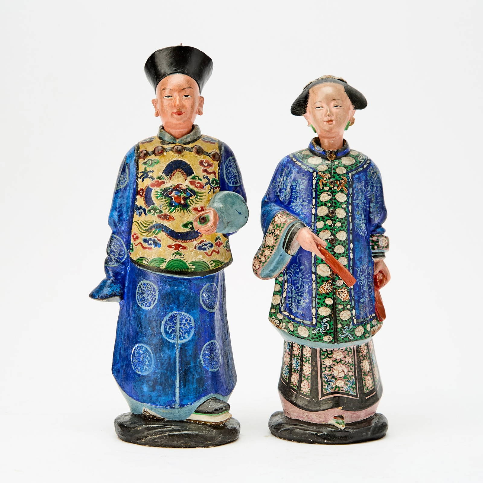 A Pair of China Trade Painted Clay ‘Nodding Head’ Figures Early 19th Century