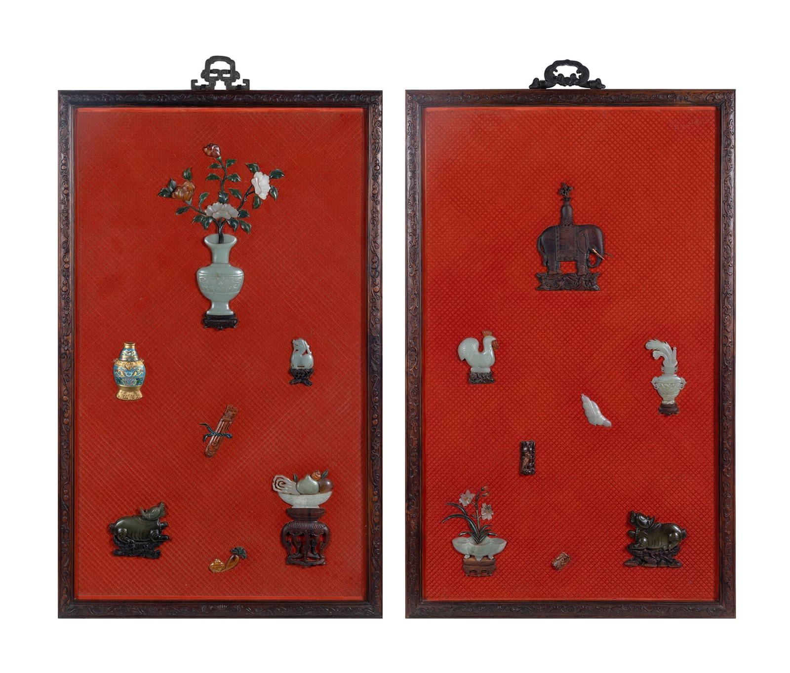 A Pair of Chinese Cinnabar Lacquer Panels 20th Century